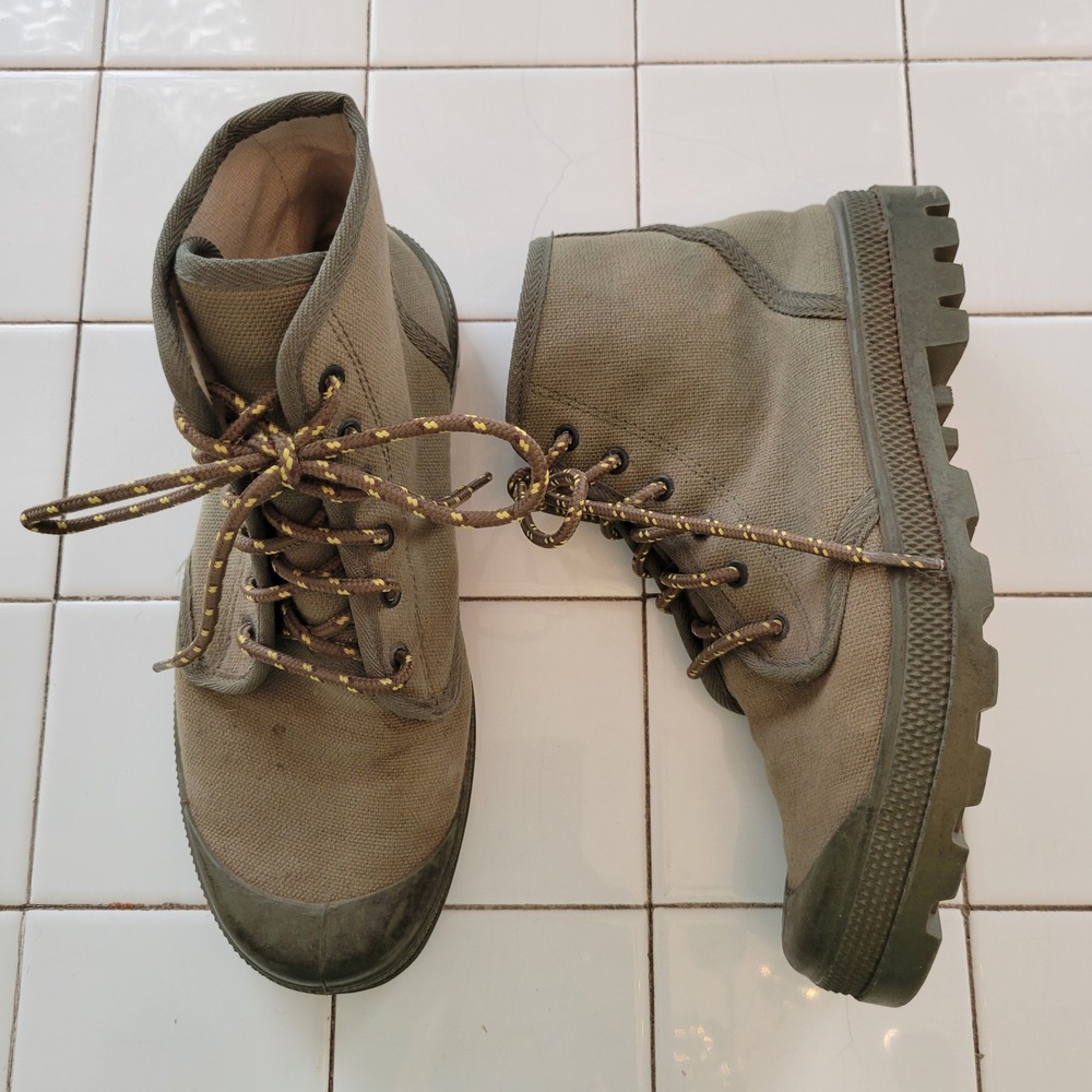 Olive Green‎ Canvas Ankle Boots Combat Lace Up Rugged Soles 40 Israel